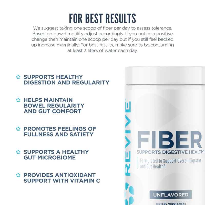 Revive MD Fiber Supplement for Digestive & Gut Health - 5g of Dietary Fiber Supports a Healthy Digestive System with Psyllium Husk & More - (Unflavored, 30 Servings) Unflavored