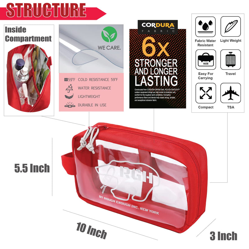 Rough Enough Clear Toiletry Bag Travel Makeup Cosmetic Bags Organizer Case for Toiletries with Zipper Pockets and Handle Set