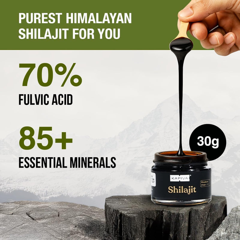 Kapiva Himalayan Shilajit Resin | 100% Pure, Natural & Ayurvedic |250mg Per Serving | 85+ Trace Minerals & Fulvic Acid |110-120 Servings | Energy & Stamina Booster – 30g 30 grams