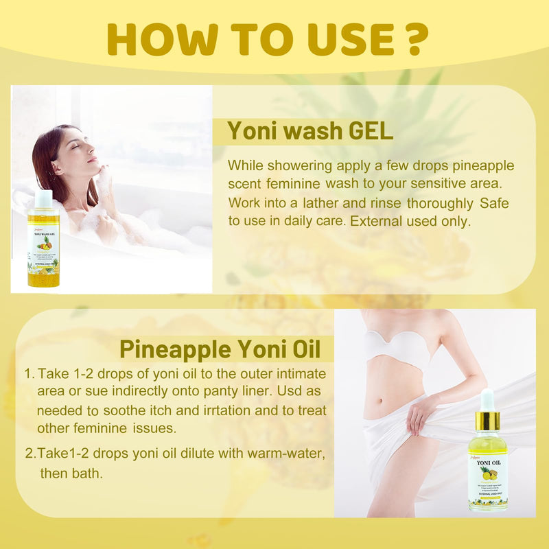 [Australia] - Natural Yoni Wash Yoni Oil Set, Feminine Wash for Women ph Balance, 1 fl.oz Feminine Oil & 6.7 fl.oz Intimate Vaginal Wash - Pineapple Scent 