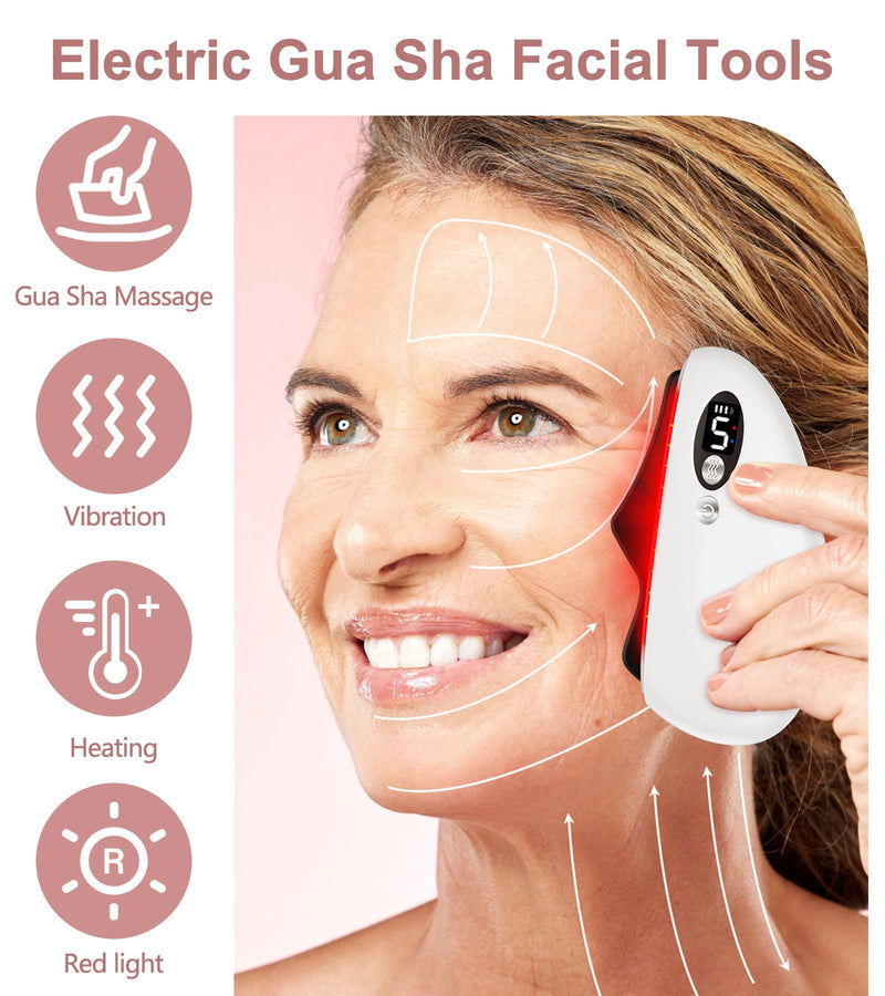 Gua Sha Facial Tool, Electric Black Obsidian Guasha Tool for Face, Chin, Neck, Body, Heated Vibrating Massage Gua Sha Stone for Face Sculpting Bright White