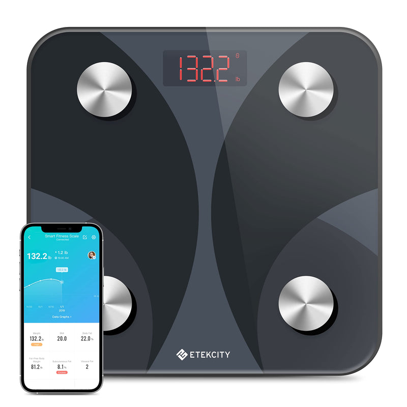 [Australia] - ETEKCITY body fat scales, digital personal scales with APP, personal smart scales with body fat and muscle mass, Bluetooth body analysis scales for BMI, protein, 180 kg/400 lb, black 