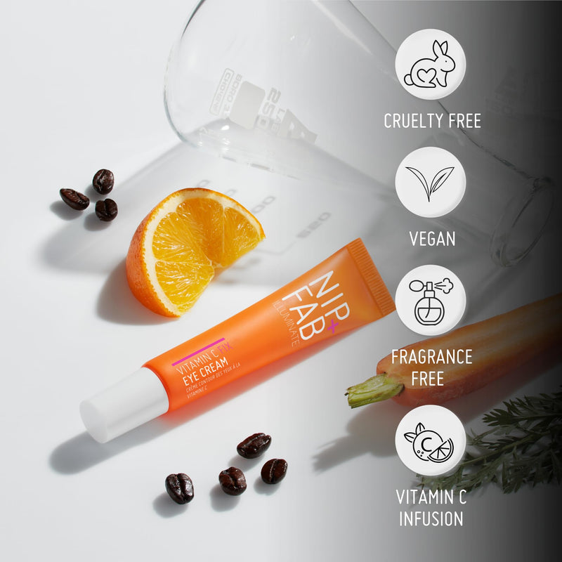 Nip+Fab Vitamin C Fix Eye Cream 10% 0.5 fl oz | with Peptides, Caffeine and Niacinamide for Smoother, Brighter Under Eye Skin | 3 Forms of Vitamin C