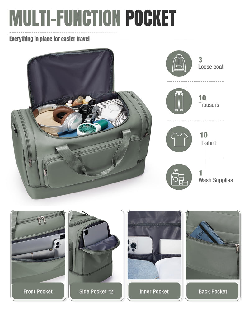 Large Travel Duffle Bag Women Weekender Overnight Bag with Shoe Compartment | Waterproof Large Carry On Weekend Duffel Bag for Travel Sport Businese,Hospital Bags for Labor and Delivery -Green
