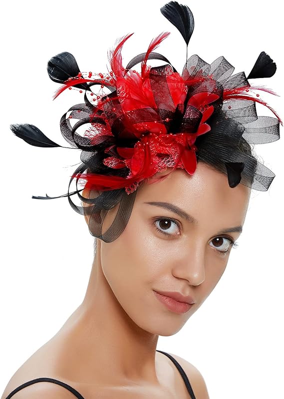 [Australia] - Myjoyday Fascinators for Women Derby Headband Wedding Tea Party Hats Hair Clip for Girls Red 