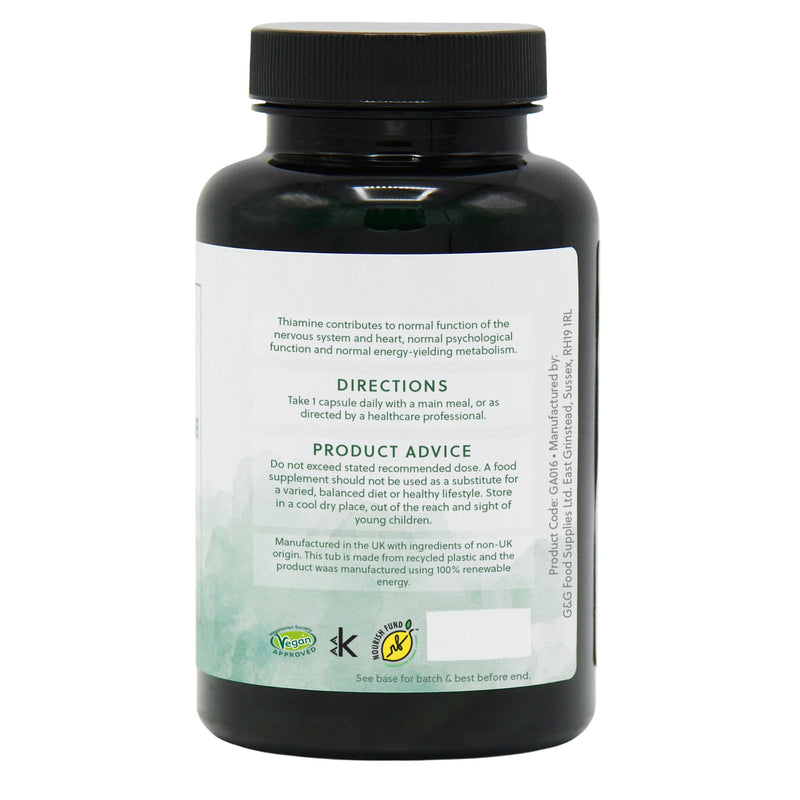 Vitamin B1 Thiamine HCl Capsules | 500mg of B1 Thiamine HCl per Capsule | 90 Vegan Capsules | G&G Vitamins Single