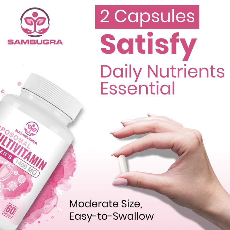Sambugra Liposomal Multivitamin for Women 1400MG - Womens Daily Multi Vitamins Supplements with Iron, Vitamin A, C, D, E and B Complex for Immune Health, Hair & Skin Support for Women 18+(2 Pack) 60 Count (Pack of 2)