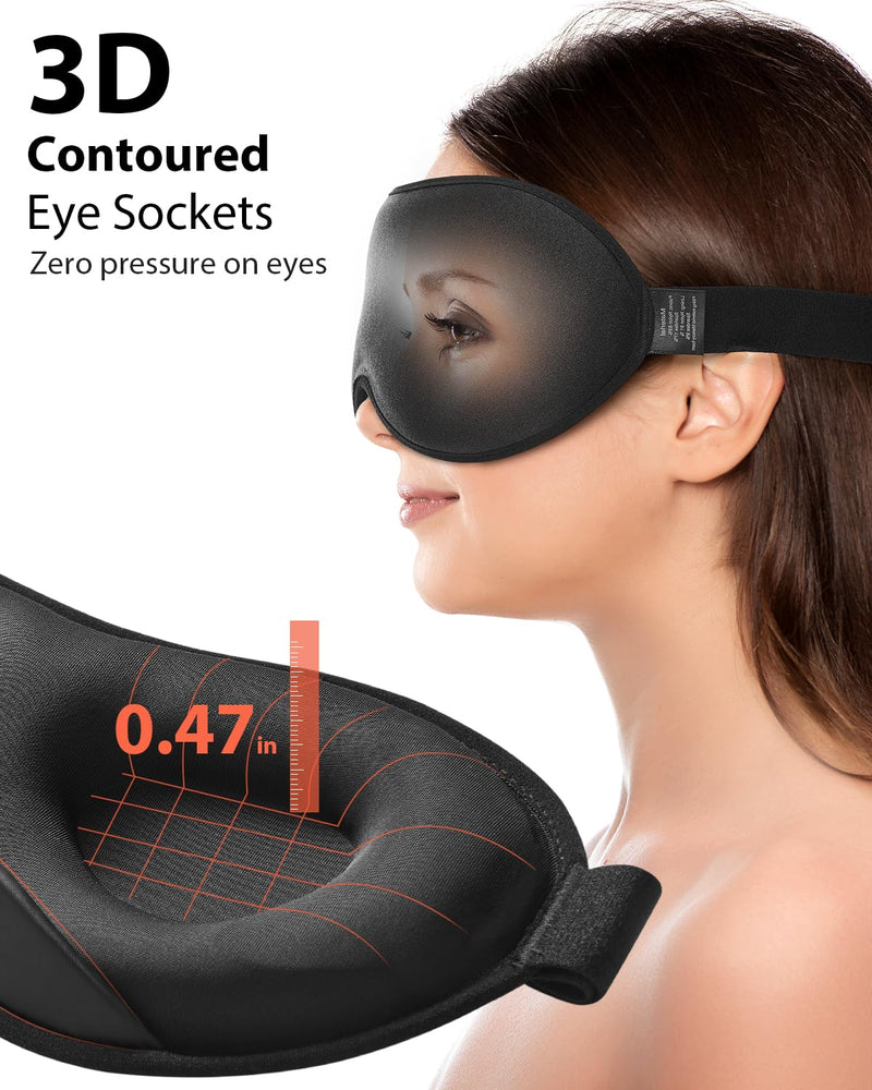 [Australia] - MABAO Weighted Eye Mask for Sleeping, Blackout 3D Contoured Sleep Mask with Adjustable Strap for Women Men, Memory Foam, Gentle Pressure Relief Comfort Eye Cover Blindfold for Insomnia & Travel -Black Black 