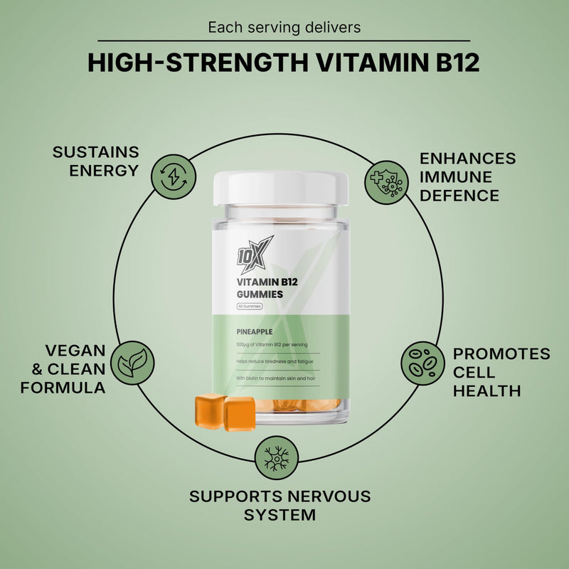 Vitamin B12 Gummies – Pineapple Flavour | Vegan B12 for Energy, Focus & Mental Clarity | Energy Metabolism | Immune Support | Fatigue Relief | Vitamins for Men & Women | 60 Gummies