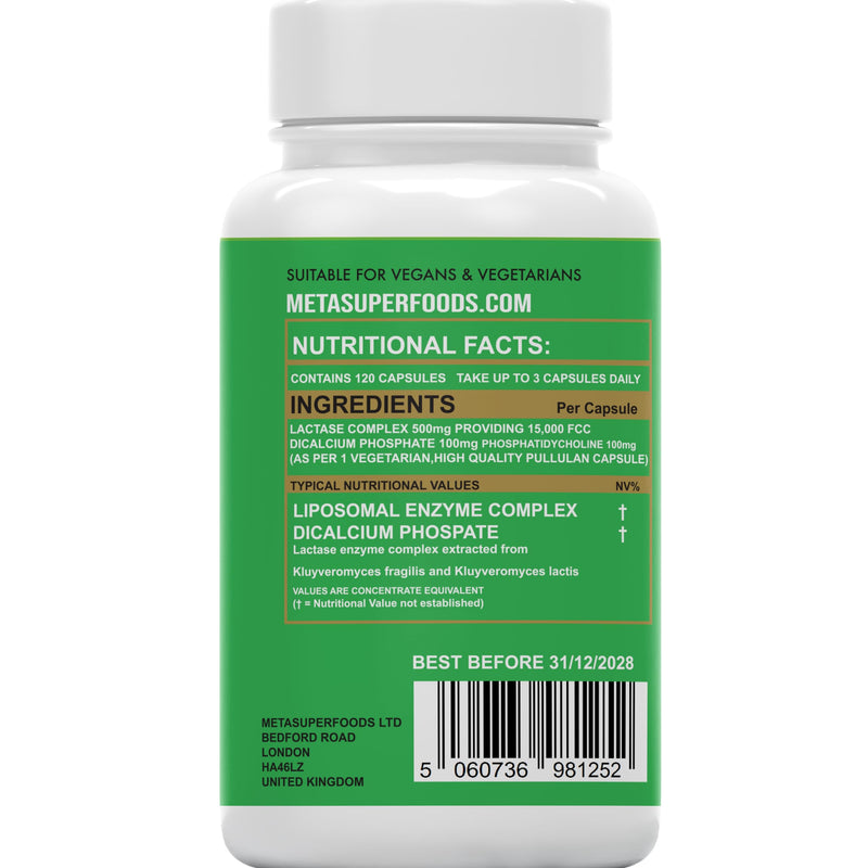 Liposomal Lactase Enzyme 15000FCC | 120 High Strength Lactase Capsules | Enzyme Tablets | Lactose Digestion | Digestive Enzyme Food Supplement