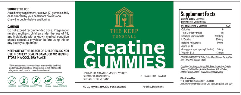 Creatine Gummies 3,000mg True Dose - Strawberry Flavour - Increases Physical Performance for Men & Women, Vegan & Sugar-Free, Easy Pre/Post Workout Gym Support for Performance and Muscle Power