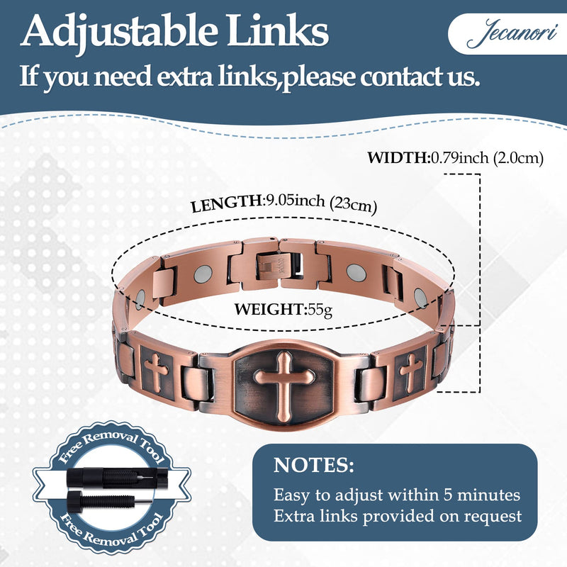 [Australia] - Pure Copper Bracelet for Men, Ultra Strength Magnetic Cross Bracelets for Men, Mens Copper Cross Bracelet, Copper Jewelry Gift with Sizing Tool 