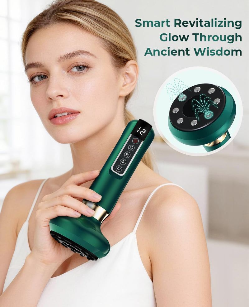 Lymphatic Drainage Massager Electric Cupping Massager with Heat Vibration and Red Light, 12 Level Suction Body Massager for Legs Arms Waist Abdomen, Rechargeable Cellulite Massage Tool for Home Use