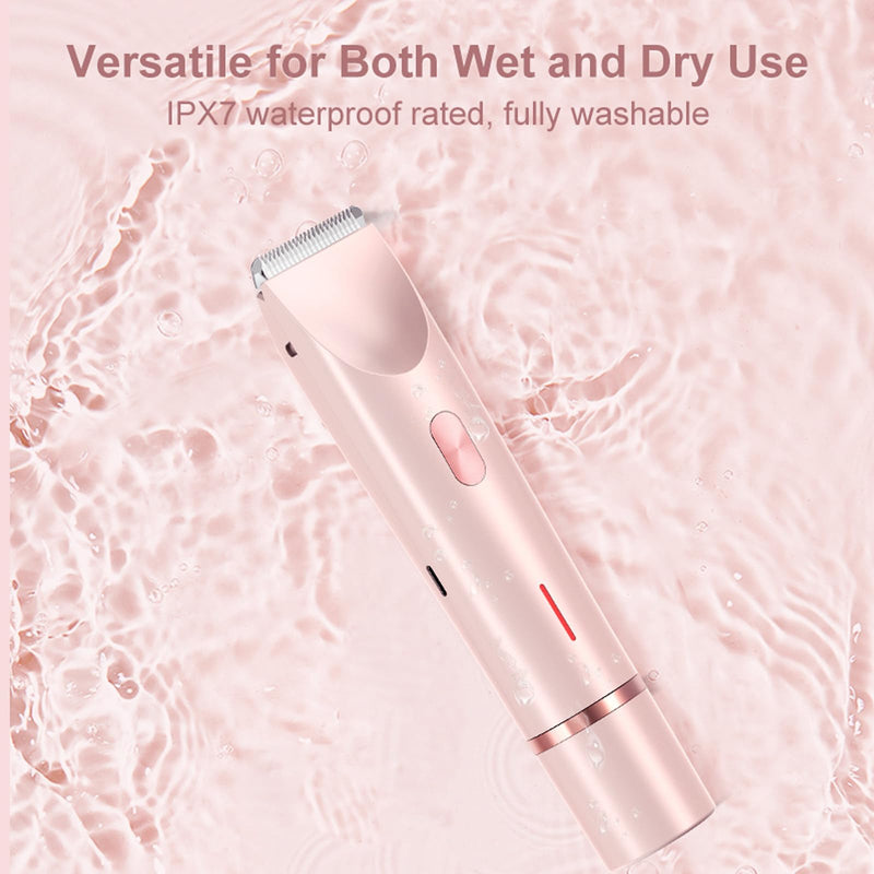 [Australia] - 2025 Glow Aura Womens Shaver, 2-in-1 Women's Body Shaver, Dual Head Bikini Electric Razor for Women, IPX67 Waterproof Wet & Dry Use Body Hair Trimmer (Pink) 