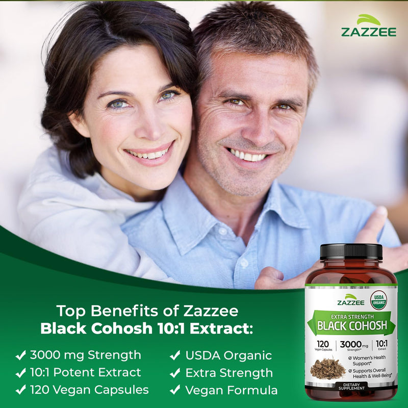 [Australia] - Zazzee USDA Organic Black Cohosh 10:1 Extract, 3000 mg Strength, 120 Vegan Capsules, 4 Month Supply, Standardized and Concentrated 10X Extract, 100% Vegetarian, All-Natural, Non-GMO, Made in The USA 