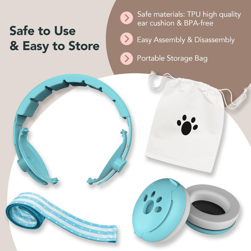 [Australia] - Moonybaby 2-in-1 Baby Ear Protection, Comfortable Headphones, Noise Cancelling, Adjustable Baby Headphones with Stretchy Band Blue 