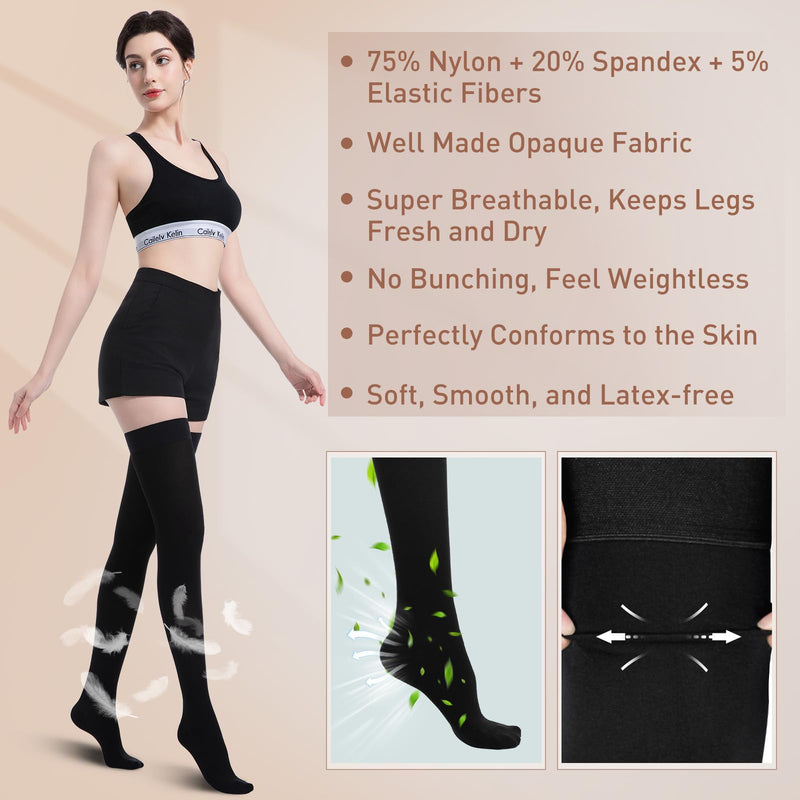 [Australia] - Medical Compression Stockings for Women and Men, 20-30 mmHg Thigh High Compression Socks, Closed Toe Graduated Compression Hoses, Long Circulation Pressure Stockings for Varicose Veins, Edema Large Black 