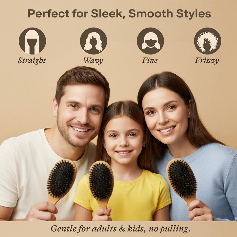 [Australia] - Boar Bristle Hair Brush for Women and Men, Natural 100% Soft Boars Hairbrush for Fine and Thin Hair Pack of 1 100% Boar Bristles 