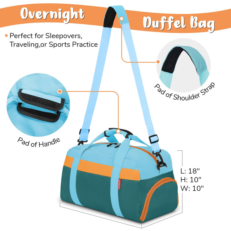 WOOMADA Travel Duffle Bag, Weekend Bag with Wet Pocket & Trolley Sleeve, Overnight Bag With Waist Pack, Fit for Sports Practice, Travel and Gifts(green orange)