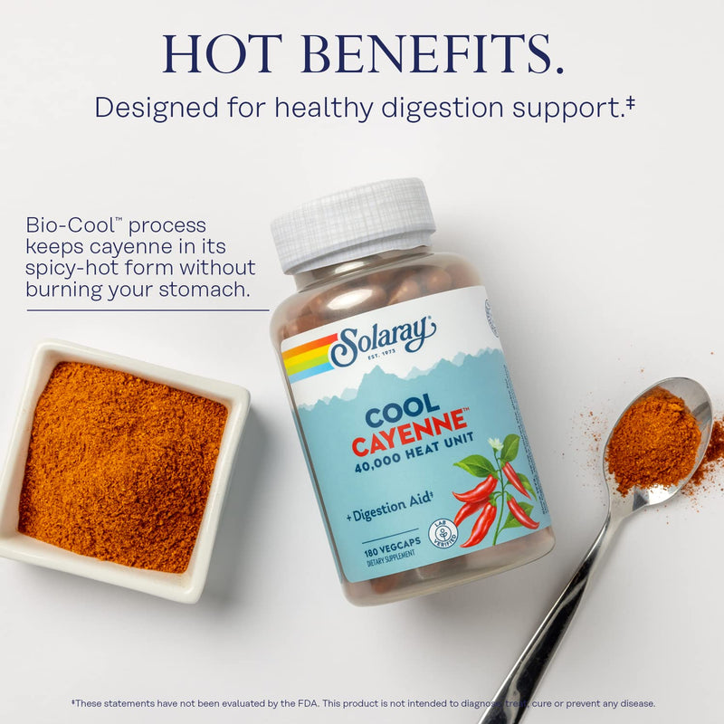 [Australia] - SOLARAY Cool Cool Cayenne 40,000 HU, Healthy Digestion, Circulation, & Cardiovascular Support 180 VegCaps 180 Count (Pack of 1) 
