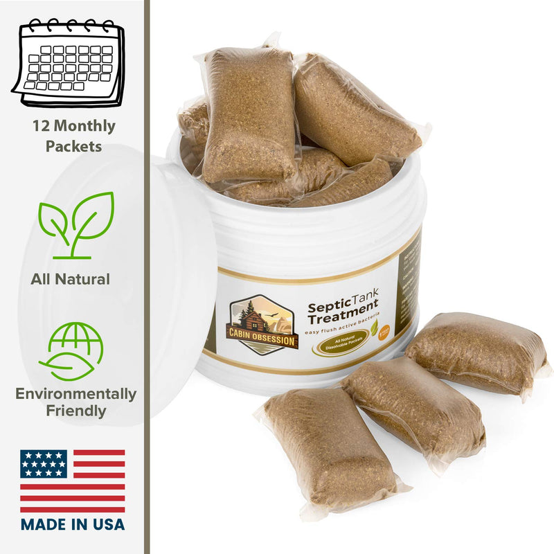 [Australia] - Septic Tank Treatment - 1 Year Supply of Septic Safe Dissolvable Easy Flush Live Bacteria Packets (12 Count) - Best Way to Prevent Expensive Sewage Backups - Made in USA 