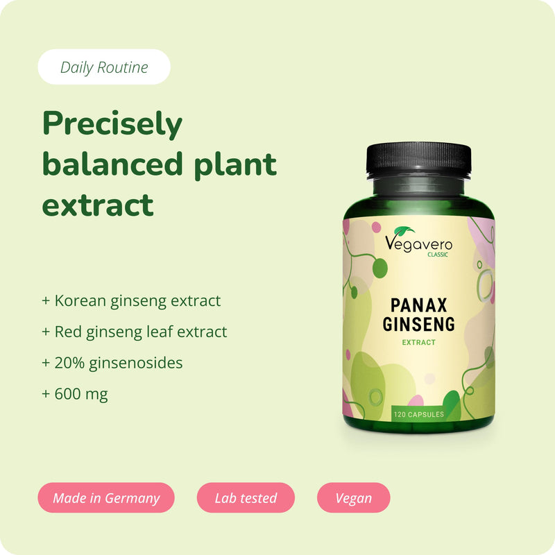 Vegavero Panax Ginseng | 4,800 mg (8:1 Extract) | with 20% Ginsenosides | NO Additives | 120 Vegan Capsules | Korean Red Ginseng