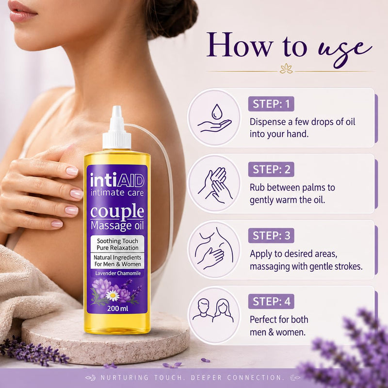 Couple Massage Oil for Date Night & Massage Therapy | Sensual Massage Oil with Lavender & Chamomile | Natural Almond Oil, Jojoba OIl & Vitamin E | 7 Fl Oz Couple Massage Oil