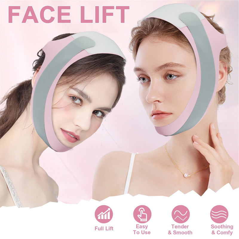 [Australia] - Chin Strap for Sleeping,Anti Snoring Chin Strap for CPAP Users,V-Line Lifting Mask,Adjustable and Breathable Chin Strap-Keep Mouth Closed for Effectively Reduce Snoring (Pink-White) Pink-white 