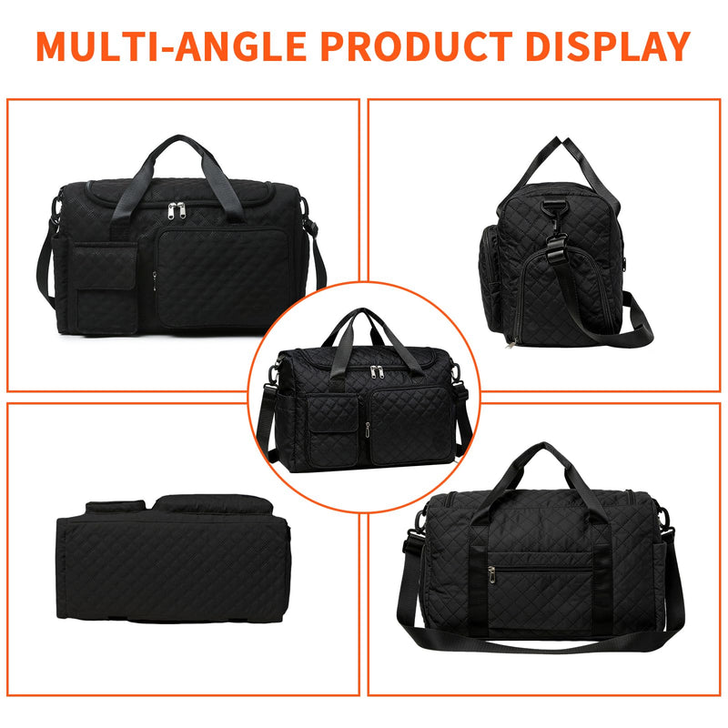 27L Travel Duffle Bag Large Weekender Carry On Tote Bags for Women Men, Sport Gym Bag Overnight Luggage Bags with Wet & Shoe Pocket & Trolley Sleeve for Weekend Business Trips Hospital, Black