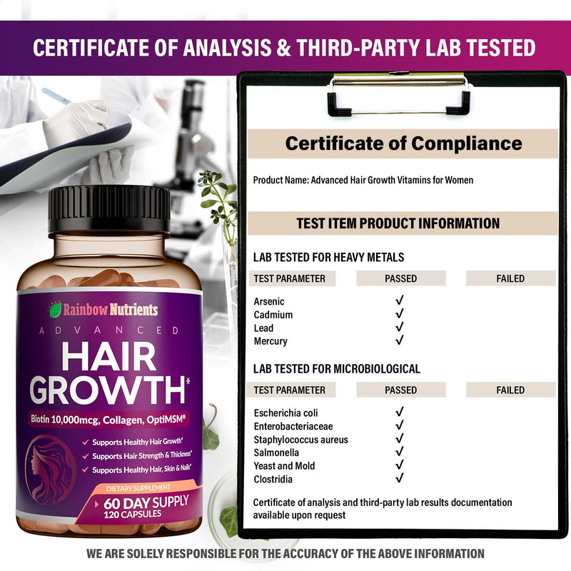 Hair Growth Vitamins for Women | Biotin 10,000mcg, Collagen, Patented OptiMSM®, goMCT®, Saw Palmetto | Naturally Supports Stronger & Healthier Hair, Skin and Nails |Non GMO + Made in USA|60 Day Supply 120 Count (Pack of 1)