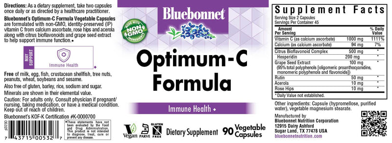 BlueBonnet Optimum C Formula Vegetable Capsules, 90 Count | Third-party tested for purity and potency; manufactured in the USA