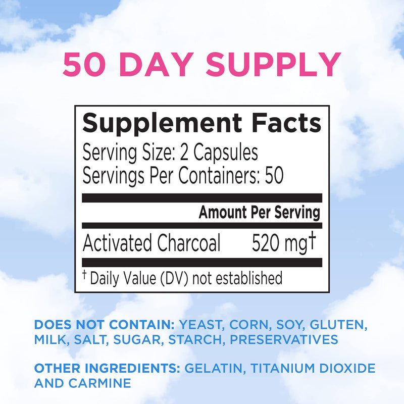 [Australia] - Charcocaps Fast Acting Gas Relief for Bloating & Flatulence, Drug Free Detoxifying Activated Charcoal Formula, 100 Capsules, 30 Day Supply, Pink 100 Count (Pack of 1) 