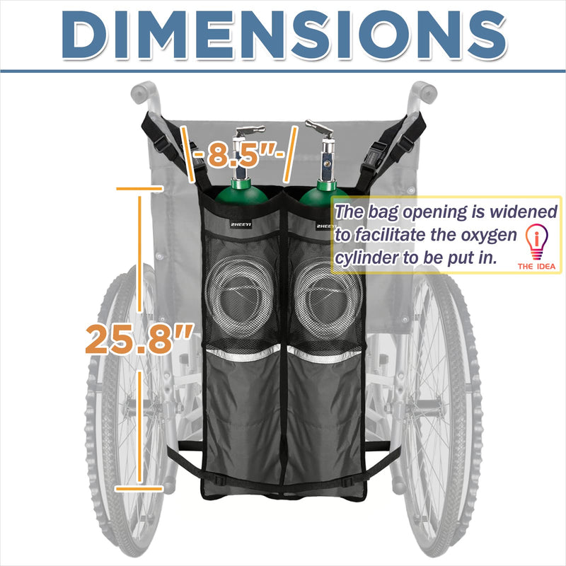[Australia] - Dual Oxygen Tank Holder for Wheelchiars, Oxygen Cylinder Bag with Adjustable Zippers and Mesh Storage Pockets Fits Most Oxygen cylinders, Gray Gray- Dual 