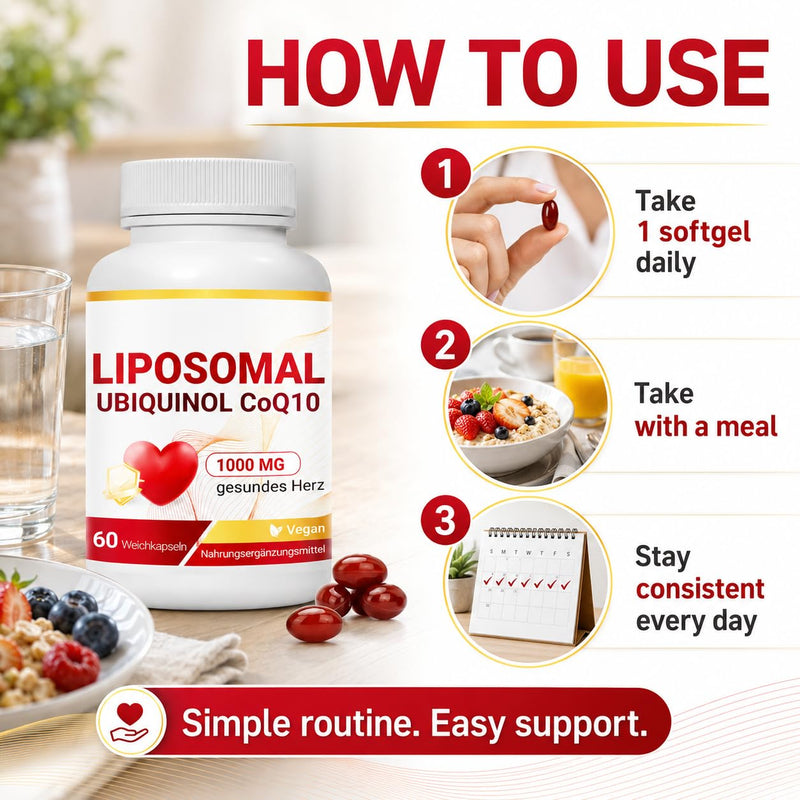 Liposomal Ubiquinol CoQ10 1000mg Complex - Active Coenzyme Q10 Supplement, High Absorption Vegan Softgels, 60 Count (1 Pack)