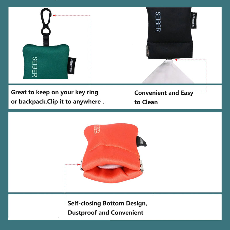 [Australia] - SEIBER Eyeglass Cleaning Microfiber Cloth - with Neoprene Pouch | 7 x 7 inch Glasses Cleaning Cloth for Sunglasses,Laptops, Cameras,Screen | Self-Closing Bottom(3PCS,BK OR GRN) BLACK,ORANGE,DARK GREEN 