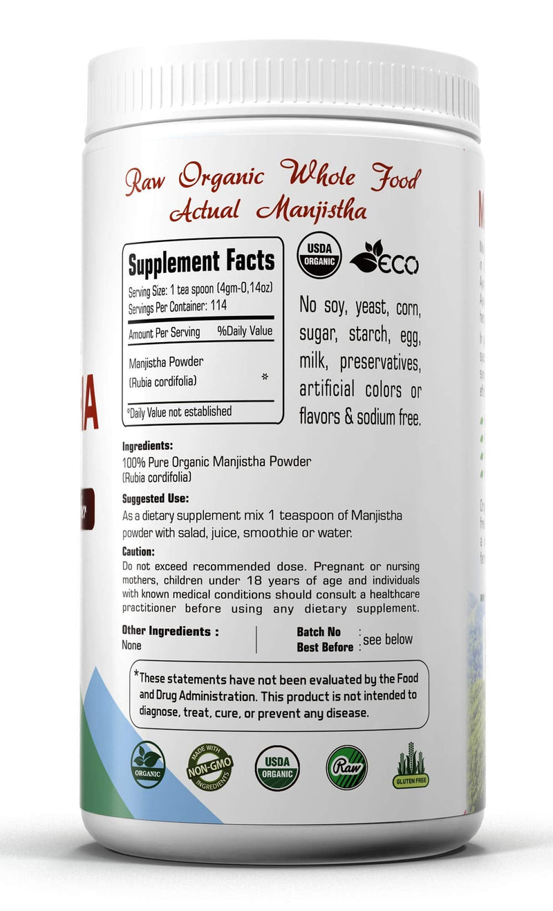 [Australia] - Premium Pure Manjistha Powder 16Oz -1Lb. USDA Certified. 100% All Natural, Fresh and Pure. No GMO. Gluten Free. 