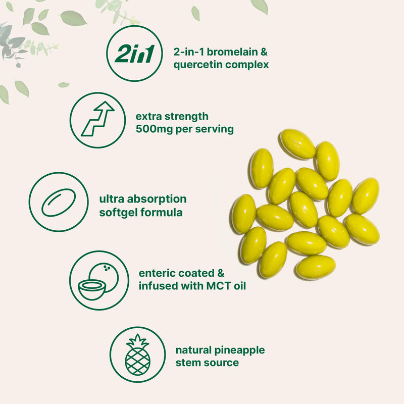 [Australia] - Bromelain 500mg with Quercetin & MCT Oil, 240 Enteric Coated Softgels | Ultra Absorption Bromelain Supplement | Natural Digestive Enzymes for Digestion & Joint Health | Non-GMO, Gluten Free 