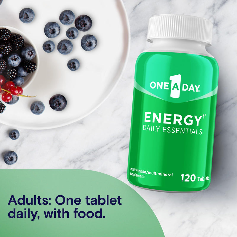 One A Day Energy Daily Essentials Multivitamin, Energy Supplement to Support Mental Alertness and Immune Health with Vitamins A C, D, E, Zinc and Caffeine, 120 Count 120 Count (Pack of 1)