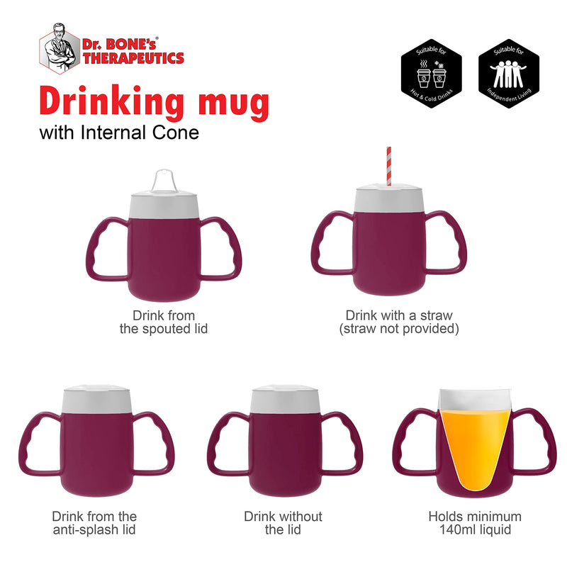 Two Handled 140ml Adult Drinking Cup, Internal Cone, and Spouted Lid. Perfect for A Spill-Proof Sipping Experience Adult Drinking Mug/Drinking Cup/Sippy Cup Get Your Drinking Aid Now! (Blue) Blue