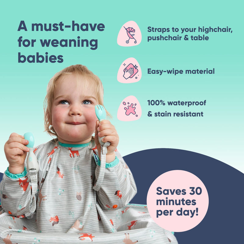 [Australia] - BIBaDO Mess Proof Baby Feeding Bibs, Long Sleeve Weaning Essential 6 to 36 Months Toddler Bib, Waterproof, Machine Washable Woodland & Oceans (2 Pack) 