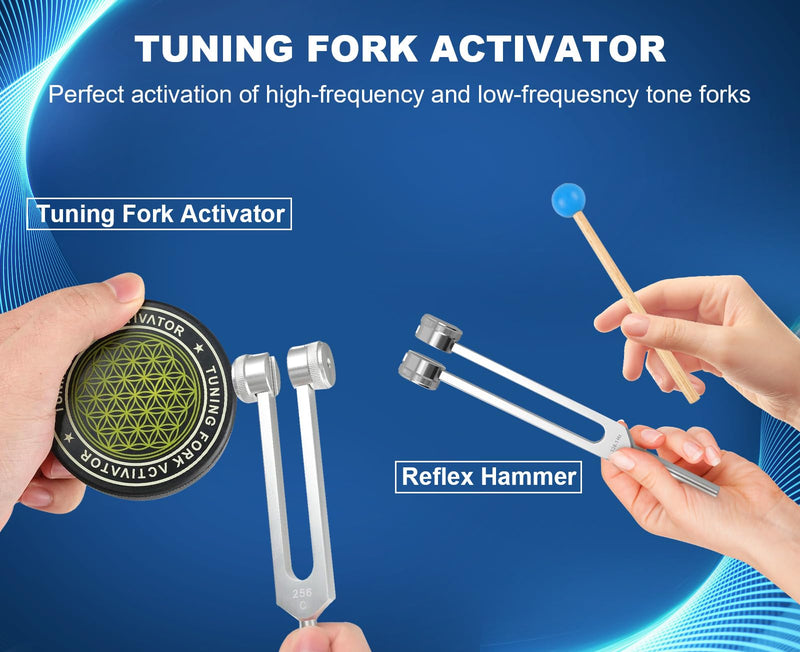 [Australia] - Tuning Forks for Healing Set, 128Hz, 136Hz, 256Hz, 384Hz & Activator for Healing Chakra Set Sound Healing Therapy Aluminum Alloy Sensory Tuning Fork Activator for Healing, Therapy Non Magnetic 