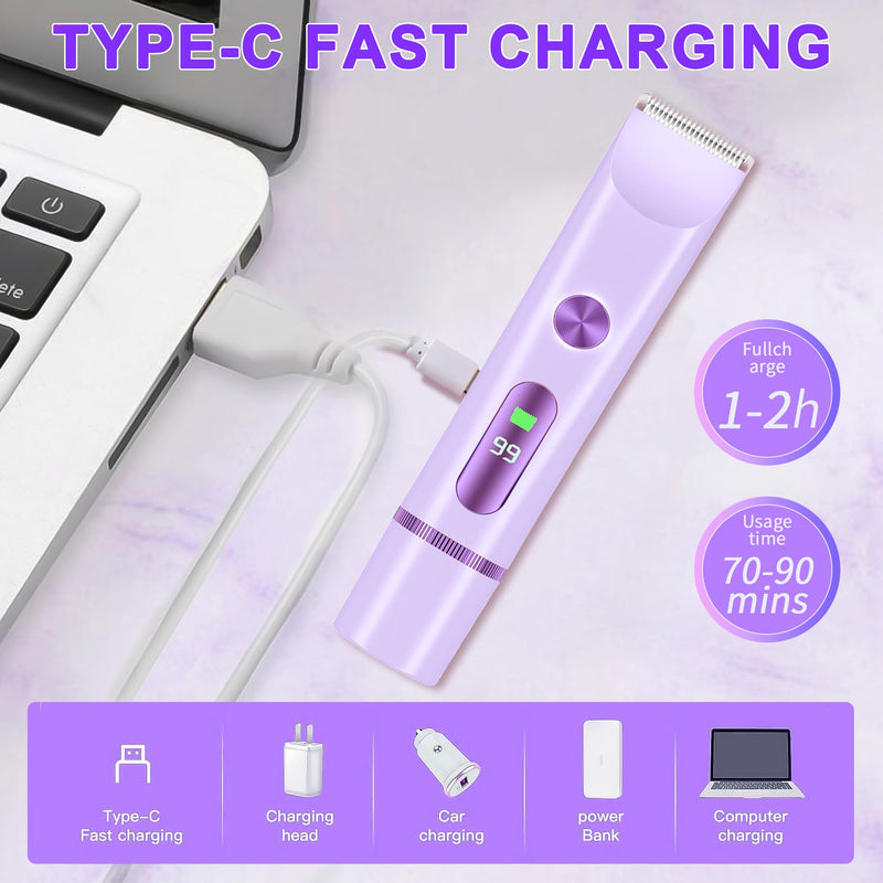[Australia] - 2025 Bikini Trimmer for Women, Cordless& Painless& Waterproof Dual Head Shaver for Women Private Area& Face& Body, 2-in-1 Electric Razors, Bikini Shaver, Hair Trimmer with LCD Purple 