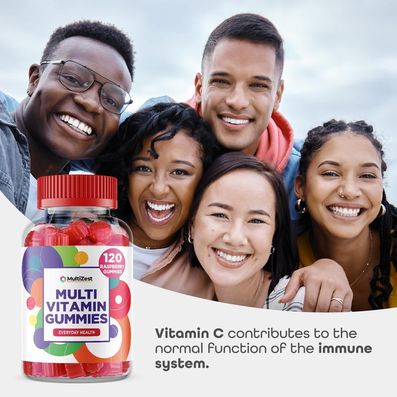Multivitamin Gummies 120 | 4 Months Supply| One a Day | Raspberry Flavour Gummies for Adults with 11 Vitamins and Minerals| The Highest Strenght Supplement| Vitamins A, B, C, D E 120 count (Pack of 1)
