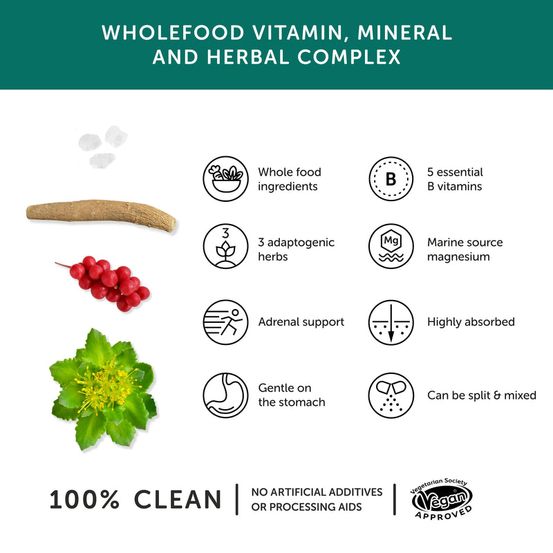 Stress Aid Complex – Together Health – 5 Essential B Vitamins – Schisandra, Ashwagandha & Rhodiola – Ocean-Sourced Magnesium – Vegan Friendly – Made in The UK - 30 Vegecaps 1 count (Pack of 30)