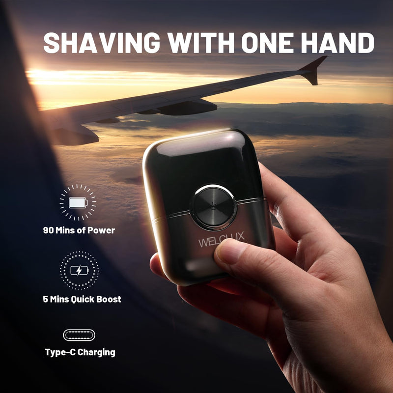 [Australia] - Electric Foil Shavers for Men: Advanced Mini Electric Razor with 4 Floating Blades & Large LED Display - 2 Adjustable Speeds - IPX7 Waterproof - USB Type C Cool Black 