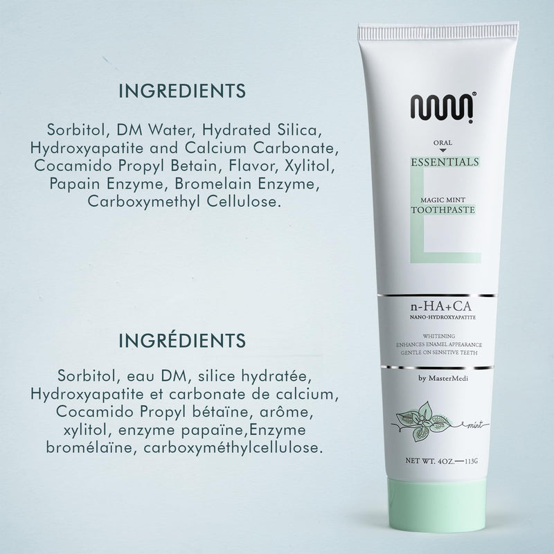 MasterMedi Nano Hydroxyapatite Toothpaste (Inspired by 10% nHA Formulas), Fluoride-Free, Whitening, Sensitive Teeth Care, Enamel Support, SLS Free, Xylitol, Magic Mint, 4 Oz (Pack of 2) A - Magic Mint (Pack of 2)