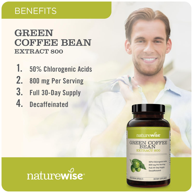 [Australia] - NatureWise Green Coffee Bean Extract - Pure Green Coffee Bean Capsules 800mg with 50% Chlorogenic Acid Support for Weight Goals, Energy, and Antioxidant - Vegan, Non-GMO - 60 Capsules[1-Month Supply] 