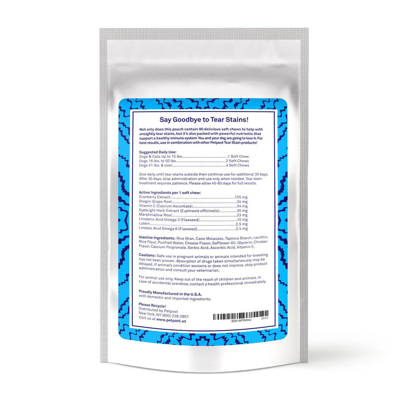 Petpost | Tear Stain Remover Chicken Flavored Soft Chews - Delicious Chicken Treat & Eye Stain Supplement for Dogs - Natural Treatment for Tear Stains on White Fur Angels 90 ct. 90 Count (Pack of 1) - PawsPlanet Australia