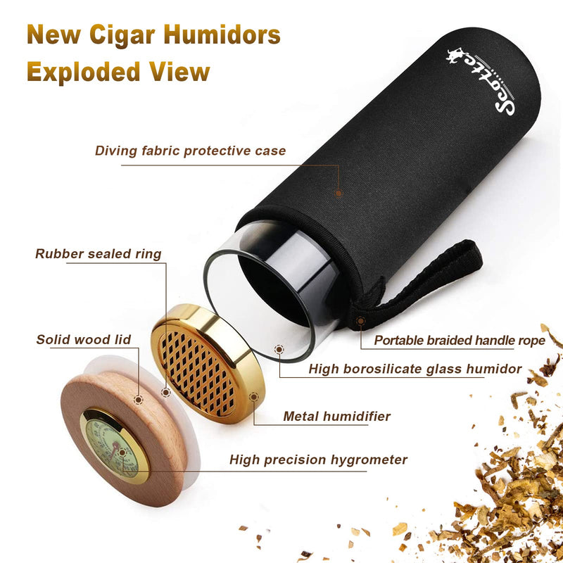[Australia] - Scotte Cigar Case Humidor Gift Box cigars jar humidifiers-Cigar Hygrometer humidifier-Travel Cigar Tube for 4 to 5 Cigars (black) Black 