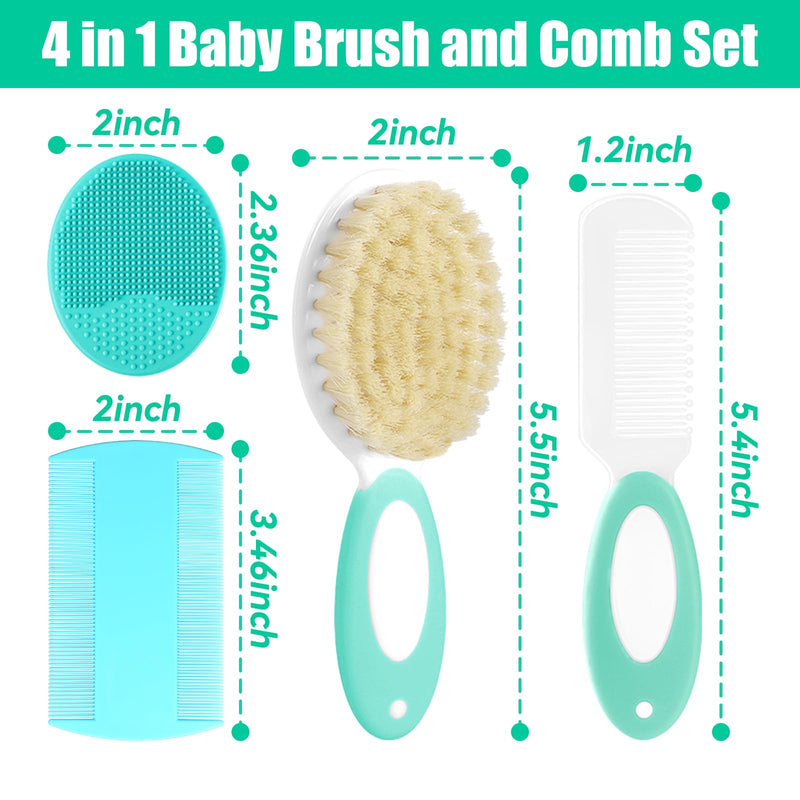 [Australia] - Baby Hair Brush and Comb Set, 4Pcs Baby Soft Bristles Hairbrush Cradle Cap Brush Hair Comb for Newborns Toddlers Boys Girls (Green) Green 